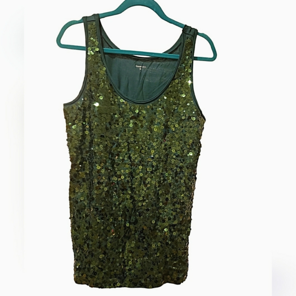 Brand: Garnet hill Sequin tank top. Beautiful pine green. Size L